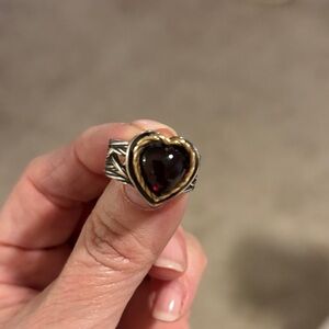 Ross-Simons Gold and Silver Heart Ring with Garnet Stone